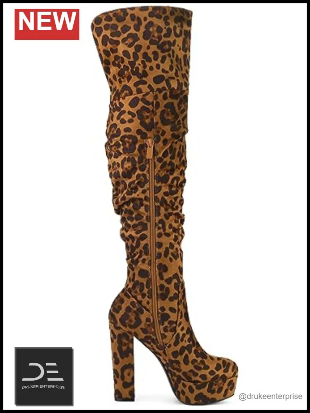 Chunky Heel Platform Thigh High Boots Faux Suede